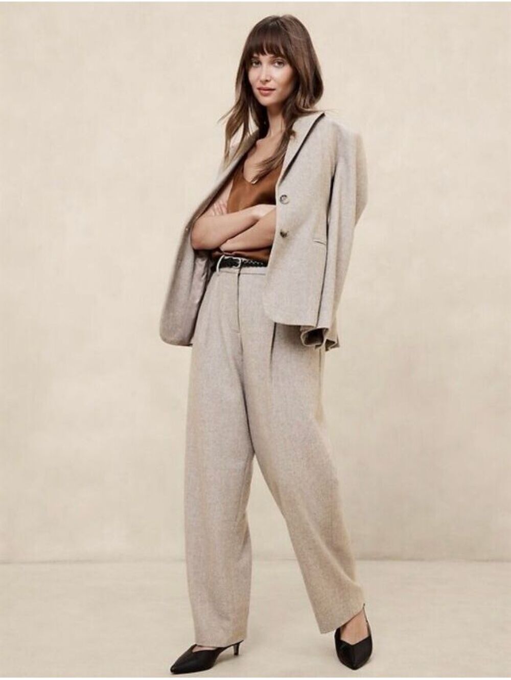 Banana Republic Straight Wool-Blend Herringbone Trouser Blonde cream herringbone